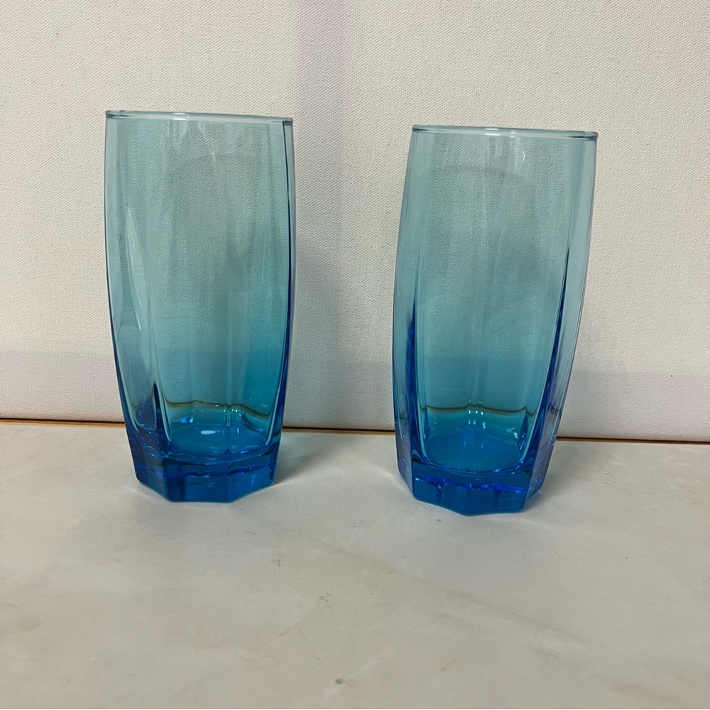 Cristar Blue Glass Tumblers 16 Ounce Drinking Glasses